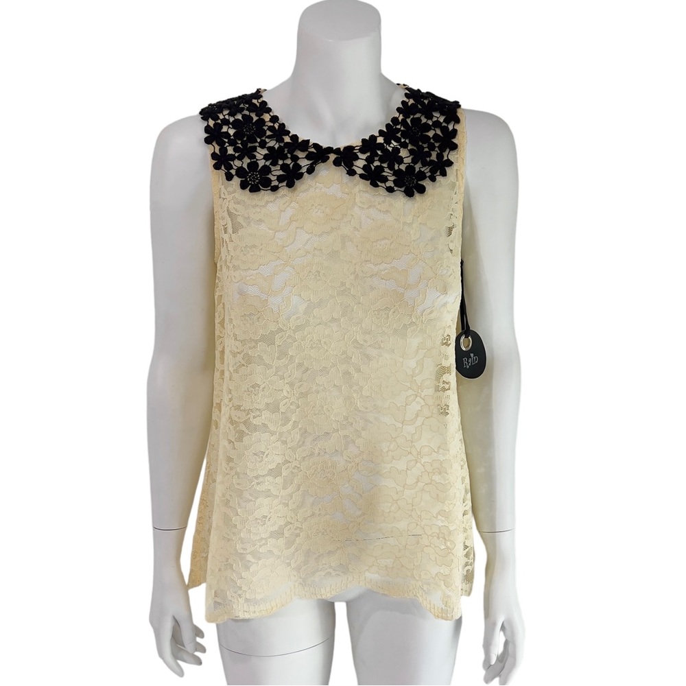 RAIN Floral Lace Sleeveless Top Cream & Black size M